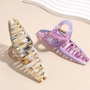 Large tortoiseshell and marble patterned hair claw clips for women with strong metal spring