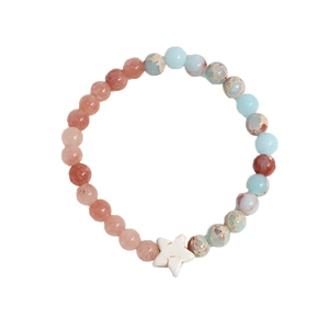 Handmade beaded crystal bracelet with colorful natural stones and a white star charm accessory