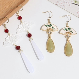 Elegantes pendientes de plata 925 con perlas, diseño de abanico y gotas estilo jade verde