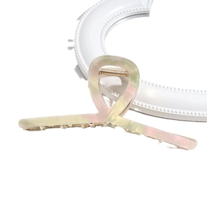 13cm oversized marble pearlescent shark hair claw clip in pastel green and pink