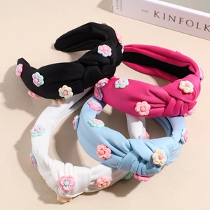 Serre-tête Noué à Fleurs 3D Style Coréen pour Femmes Bandeau Floral Douce en Tissu Résine Accessoire Quotidien