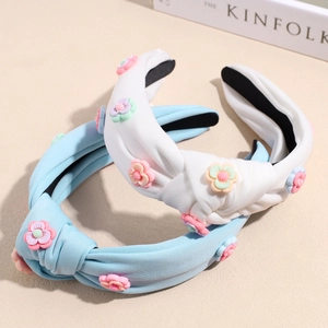 Lot de deux serre-têtes noués à fleurs 3D en bleu et blanc pour un style élégant