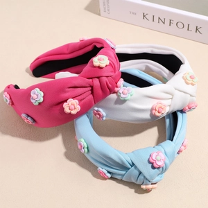 Lot de trois bandeaux tricotés à nœuds avec décorations florales 3D aux couleurs vives