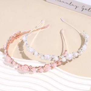 Serre-Tête Rose de Style Coréen pour Femmes Douce Rose en Résine Künstliche Perle Strass Serre-Tête Mariage Fête Accessoires de Cheveux de Mariée