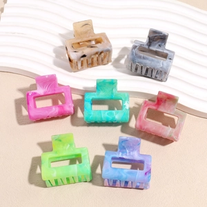 Set of 7 marble pattern rectangle hair claws in assorted gradient pastel colors