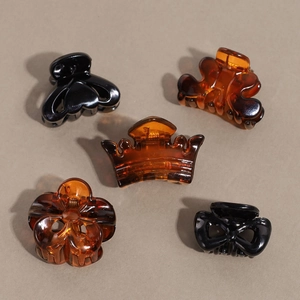Set di 5 mini mollette per capelli a forma di corona e fiori, nero e tartarugato
