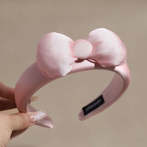 Serre-tête en Satin Rose avec Nœud Doux pour Femmes Style Coréen Couronne Haute Rembourré Éponge Fait à la Main Accessoires