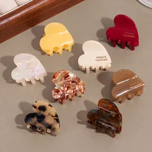 French Vintage Heart Shaped Acetate Mini Hair Claw Clip For Women Small Side Hairpin Handmade Marble Hair Accessories