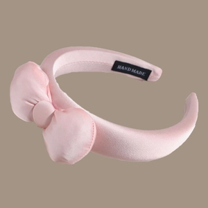 Serre-tête en satin rose avec nœud et étiquette faite main, accessoire cheveux rembourré