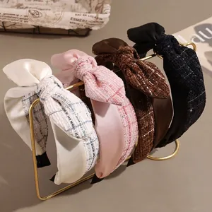 Koreanischer Stil Süße Schleife Tweed Haarreif Elegant Chanel Stil Breitkrempiger Haarreif Herbst Winter Mode Haarschmuck