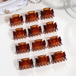 Set di 12 mini mollette per capelli a forma di corona in resina ambra, layout 4x3