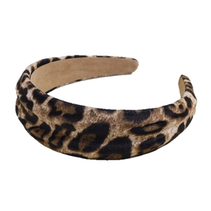 Fashionable leopard print velvet wide headband with retro thick padded design for women