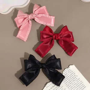 Damen Süße Schleife Haarspange Mit Rüschenkante Satin Stoff Elegant Einfarbig Band Federclip Mode Täglich Haarschmuck