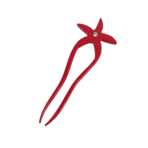Elegant red acetate U-shaped hair pin with starfish rhinestone accent for women hair styling