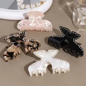 Korean Style Butterfly Acetate Hair Claw Clips French Elegant Rhinestone Shark Clips For Women Sweet Hair Accessories