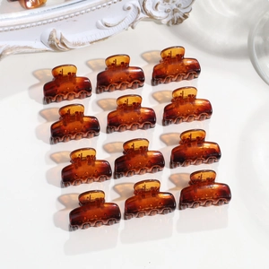 Set di 12 mini pinze per capelli ambra a corona, disposte in una griglia 4x3