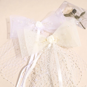 Bridal Mesh Bow Hair Clip Elegant Rose Artificial Pearl Tassel Spring Clip Wedding Hair Accessories For Women