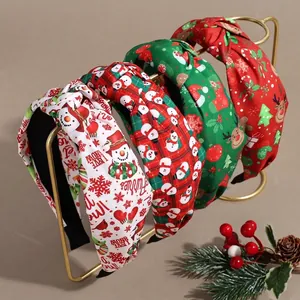Weihnachten Geknotetes Haarreif Damen Stoff Schneemann Rentier Bedruckt Breit Haarband Festlich Karo Haarschmuck Feiertag