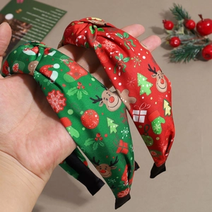 Weihnachts-Knotenstirnband-Set mit Rentier- und Schneeflockenprint auf breitem Stoff