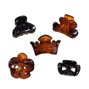 Set di 5 mini mollette per capelli minimaliste a forma di corona e fiore, ambra e nero