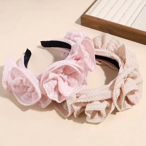 Rosa und beige Spitzenblumen-Haarbänder im französischen Ballett-Stil für Partys