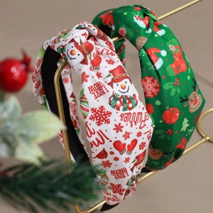 Weihnachts-Knoten-Stirnbänder Set mit festlichen Schneemann- und Rentier-Drucken