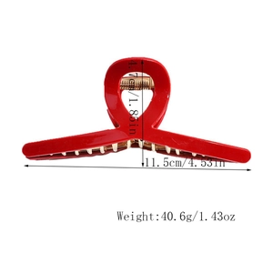 Detailed size specifications of the 11.5cm red acrylic metal shark hair claw clip