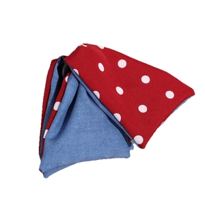 Sweet red polka dot and denim fabric hair claw clip with a Korean bow style for women