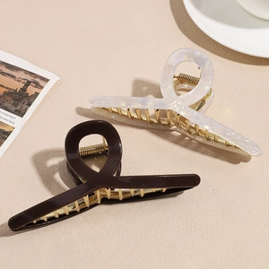Elegant 12cm acrylic and gold metal hair claw clips in ivory pearl and coffee brown finish