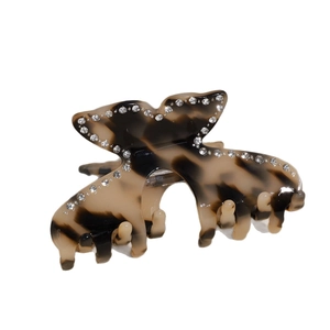 Elegant tortoise shell claw clip with sparkling rhinestones for women hair styling