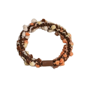 Colorful knit hair tie with warm pom-poms for winter, high-elasticity hair accessory