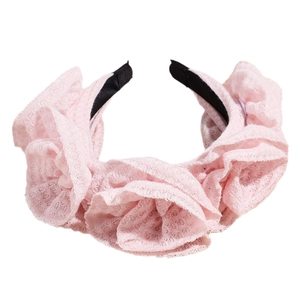 Eleganter rosa plissierter Spitzen-Haarreif mit strukturiertem Blumenstoff für Damenfrisuren