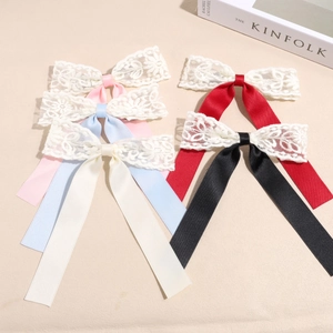 Süße Koreanische Spitze Schleife Haarspange Elegant Satinband Lange Bänder Federclip Französischer Vintage Stil Damen Haarschmuck