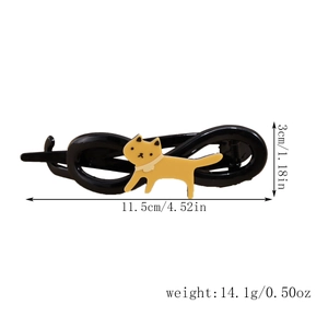 Pinza per capelli nera infinity con gatto, accessorio minimalista lucido da 11,5 cm per donna