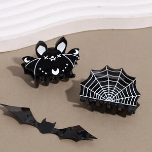 Halloween Haarklammern Set mit schwarzen Fledermaus- und Spinnennetz-Mustern für Festparty-Frisuren