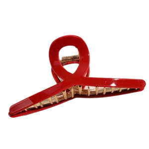 Elegant 12cm red acrylic metal hair claw clip with modern hollowed circular design