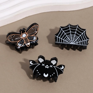 Halloween Haarklammer-Set mit Fledermaus, Spinnennetz und Totenkopf-Motte Haarschmuck