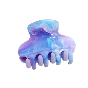 Gradient purple and blue marble pattern plastic hair claw clip with a glossy finish