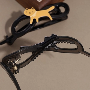 Elegante molletta per capelli nera con motivo a gatto leopardato e denti antiscivolo