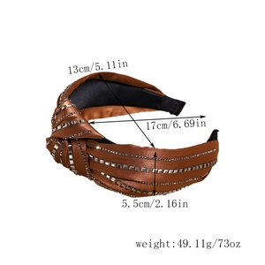 Brown satin knot headband with sparkling rhinestones and crystal stripes design