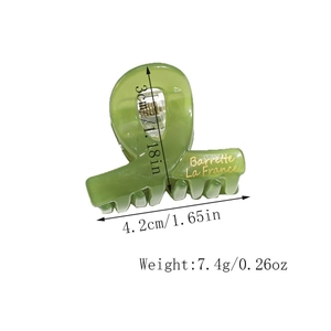 Dettaglio molletta per capelli verde avocado in acetato con logo dorato La France