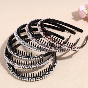 Diadema Elegante de Perlas Artificiales y Diamantes de Imitación Antideslizante Con Dientes Diadema de Plástico Decorativa para Mujeres Niñas