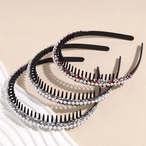 Set de 3 diademas antideslizantes con perlas blancas y diamantes de colores para mujer