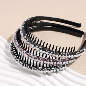 Set de tres diademas antideslizantes con perlas y strass con dientes para peinado firme