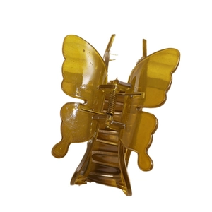 Elegant large amber leopard print butterfly hair claw clip with strong metal spring