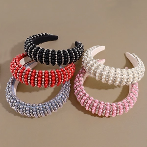 Baroque Padded Headband With Faux Artificial Pearl And Metal Beads Vintage Fashion Hair Hoop Accessories For Women Party Daily Headpiece