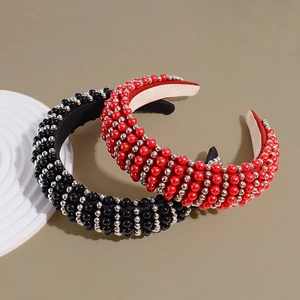 Chic Baroque style sponge headbands with handmade beads in red and black colors