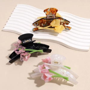 Handmade Acetate Tulip Flower Hair Claw Clip French Style Large Elegant Shark Clip Floral Hair Accessories For Women Jewelry