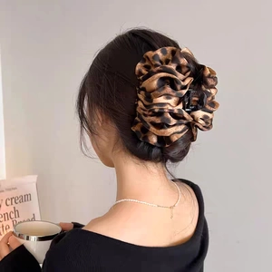 Elegant leopard print fabric shark hair claw clip for women's thick hair styling