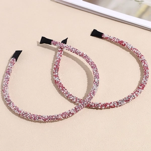 Serre-têtes fins en métal avec strass rose et blanc scintillants et perles élégantes